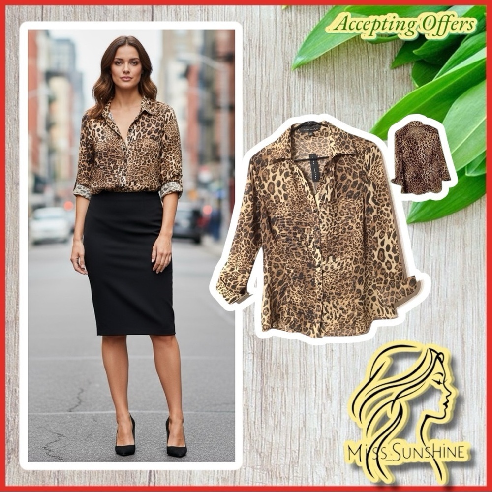 Larry Levine NWT - Sz L - animal print pattern transparent button down shirt